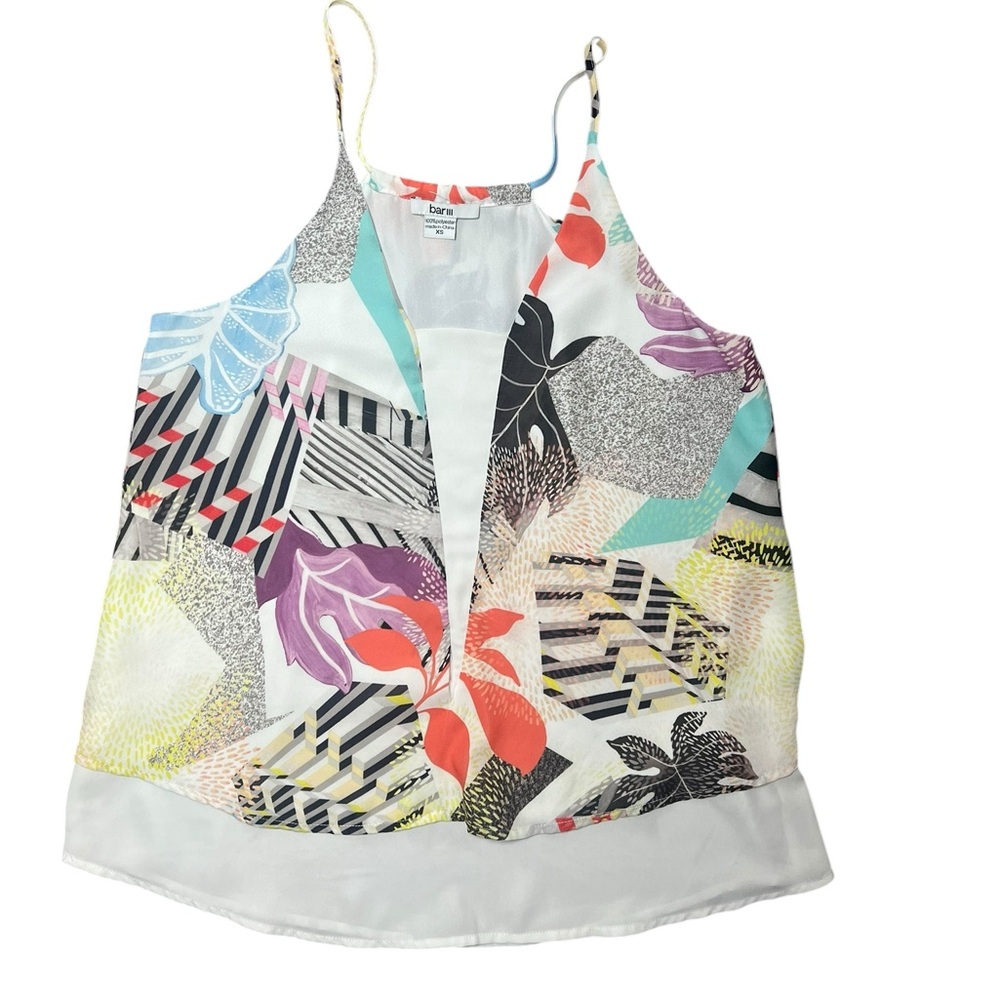 Bar III White and Green Graphic Camisole